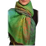 LissKiss Mirrored Ombre Paisleys On Grass Green Pashmina Feel with Tassels - Gr?n Scarf, Schal Einheitsgroesse (70cm x 180cm)