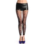 LissKiss Rounded Pearl Flowers With Lace Trim Footless Fishnet - Schwarz Blickdicht Netzstrumpfhose Ohne Fuß (Leggings) Einheitsgroesse (34-42)