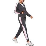 Litherday Jogginganzug Damen Lang Freizeitanzug Streifen Trainingsanzug Frauen Baumwolle Sportanzug mit Taschen, Dunkelgrau, L
