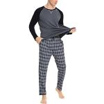 Reduzierte Graue Karo Pyjamas lang aus Baumwolle für Herren Größe L 2-teilig für den für den Winter 
