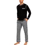 Reduzierte Schwarze Karo Pyjamas lang aus Baumwolle für Herren Größe L 2-teilig für den für den Winter 
