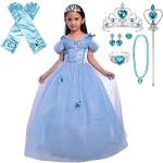 Blaue Cinderella Aschenputtel Maxi Schulterfreie Prinzessin-Kostüme aus Spitze für Kinder Größe 146 