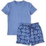 little label - Kinder Schlafanzug Jungen 86 (18M - Shortama - Sommer Jungen Pyjama Kurz - Blau Sommer Hawaii-Print - Bio-Baumwolle
