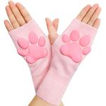 Rosa Fingerlose Handschuhe & Halbfinger-Handschuhe mit Katzenmotiv aus Polyester für Damen Einheitsgröße 