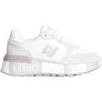 Weiße Elegante Liu Jo Low Sneaker mit Glitzer mit Schnürsenkel aus Leder für Damen Größe 38 