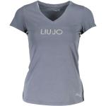 Graue Liu Jo V-Ausschnitt T-Shirts mit Strass für Damen Größe S 