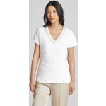Offwhitefarbene Liu Jo V-Ausschnitt T-Shirts mit Perlen aus Baumwolle für Damen Größe M 