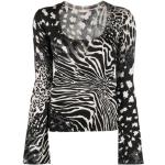 Reduzierte Schwarze Animal-Print Langärmelige Liu Jo V-Ausschnitt Damenlongpullover & Damenlongpullis aus Polyester Größe M 