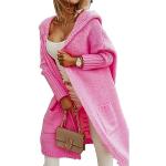 Pinke Sexy Midi Grobstrickjacken mit Kapuze für Damen Größe 3 XL für den für den Herbst 