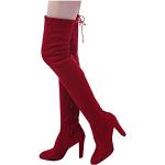Rote Vintage Damenoverkneestiefel ohne Verschluss aus Veloursleder Größe 40 für den für den Winter 