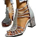 Schwarze Römersandalen & Gladiator Sandalen mit Strass mit Klettverschluss aus Leder für Damen Größe 40 für den für den Sommer 