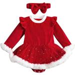 Loalirando Set für Neugeborene, elegant, rotes Prinzessin-Kleid mit Pailletten zu Weihnachten, Mädchen, Winterkleid, +Weihnachtsband für Kinder, rot, 6-12 Monate