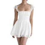 Reduzierte Weiße Elegante Ärmellose Mini Minikleider & kurze Kleider mit Meer-Motiv mit Reißverschluss aus Spitze für Damen Größe S für Partys für den für den Sommer 