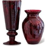 Rote Loberon Vasensets aus Glas mundgeblasen 2-teilig 