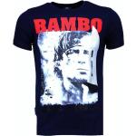Reduzierte Blaue Oversize Kurzärmelige Local Fanatic Rambo T-Shirts mit Strass aus Baumwolle für Herren Größe M 