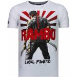 Reduzierte Weiße Bestickte Kurzärmelige Local Fanatic Rambo T-Shirts mit Strass aus Baumwolle für Herren Größe L 