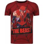 Reduzierte Rote Langärmelige Local Fanatic Spiderman T-Shirts mit Strass aus Baumwolle für Herren Größe L 