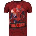 Reduzierte Rote Oversize Langärmelige Local Fanatic Spiderman T-Shirts mit Strass aus Baumwolle für Herren Größe XL 