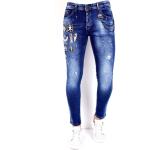 Reduzierte Blaue Bestickte Local Fanatic Ripped Jeans & Zerrissene Jeans mit Knopf aus Baumwolle für Herren 