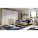 Loddenkemper Schlafzimmer Solo Nova, Bianco weiß/Eiche Macao-Nachbildung, 180 x 200 cm, Schrank 300 x 223 cm braun Kunststoff