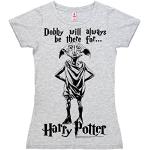 Graue Melierte Vintage Kurzärmelige Logoshirt Harry Potter Dobby T-Shirts enganliegend für Damen Größe XS 