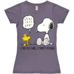 Lavendelfarbene Melierte Kurzärmelige Logoshirt Die Peanuts Snoopy T-Shirts mit Lavendel-Motiv aus Jersey enganliegend für Damen Größe L 