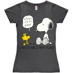 Dunkelgraue Melierte Kurzärmelige Logoshirt Die Peanuts Snoopy T-Shirts aus Jersey enganliegend für Damen Größe L 