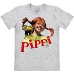 Graue Melierte Kurzärmelige Logoshirt Pippi Langstrumpf T-Shirts aus Baumwolle für Herren Größe 5 XL 