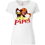 Graue Melierte Kurzärmelige Logoshirt Pippi Langstrumpf T-Shirts aus Jersey enganliegend für Damen Größe M 
