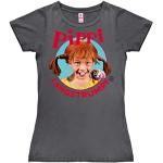Dunkelgraue Kurzärmelige Logoshirt Pippi Langstrumpf T-Shirts aus Jersey enganliegend für Damen Größe L 