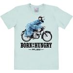 Hellblaue Melierte Vintage Kurzärmelige Logoshirt Sesamstraße Krümelmonster T-Shirts mit Motorradmotiv aus Jersey für Herren Größe S 