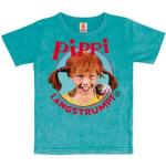 Türkise Casual Kurzärmelige Logoshirt Pippi Langstrumpf Rundhals-Ausschnitt Kinder T-Shirts aus Baumwolle Handwäsche 