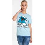 Reduzierte Blaue Kurzärmelige Logoshirt Sesamstraße Krümelmonster T-Shirts aus Baumwolle für Damen Größe XS 