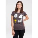 Dunkelgraue Casual Kurzärmelige Logoshirt Die Peanuts Snoopy Rundhals-Ausschnitt T-Shirts aus Baumwolle Handwäsche für Damen Größe L 
