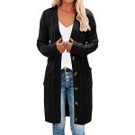 Schwarze Casual Maxi Longstrickjacken mit Reißverschluss aus Wolle mit Kapuze für Damen Übergrößen Große Größen für den für den Herbst 