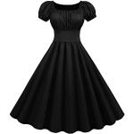 Schwarze Blumenmuster Vintage Langärmelige V-Ausschnitt Kurze Abendkleider mit Rüschen aus Jersey für Damen Größe L für Partys für den für den Sommer 