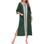 Dunkelgrüne Elegante 3/4-ärmelige Maxi Bademäntel lang mit Reißverschluss aus Denim für Damen Größe XXL zum Muttertag für den für den Sommer 