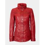Rote Maxi Lange Lederjacken mit Reißverschluss aus Lammleder für Damen Größe XL 