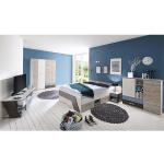 Lomadox Jugendzimmer-Set »LEEDS-10«, (Sparset, 5-tlg), mit Bett 140x200 cm 5-teilig in Sandeiche Nb. mit weiß, Lava und Denim Blau, grau