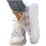 Weiße Elegante Pailletten-Sneaker mit Pailletten mit Schnürsenkel in Normalweite aus Stoff leicht für Damen Größe 40 
