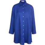 Royalblaue Peter Hahn Bio Nachhaltige Tunika-Blusen mit Vogel-Motiv aus Leinen maschinenwaschbar für Damen Größe L für den für den Sommer 