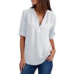 Weiße Unifarbene Elegante V-Ausschnitt T-Shirts mit Reißverschluss aus Chiffon für Damen Größe S Große Größen 2-teilig für den für den Sommer 