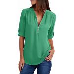 Mintgrüne Unifarbene Elegante T-Shirts mit Reißverschluss aus Chiffon für Damen Größe XXL Große Größen für den für den Sommer 