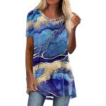 Hellblaue Schlangenmuster Maritime Kurzärmelige Rundhals-Ausschnitt Transparente Blusen & durchsichtige Blusen mit Blumenmotiv aus Chiffon für Damen Größe L für den für den Sommer 