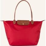 Rote LONGCHAMP Le pliage Lederhandtaschen mit Reißverschluss aus Leder mit Innentaschen für Damen 