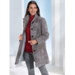 Graue Melierte bader Maxi Stehkragen Boucle-Jacken mit Knopf aus Wolle für Damen Größe XL 