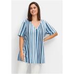 Reduzierte Blaue Gestreifte Halblangärmelige Sheego V-Ausschnitt V-Shirts aus Jersey für Damen Größe XXL Große Größen 