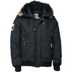 Schwarze Gesteppte Lonsdale Jacken mit Fellkapuze mit Reißverschluss mit Kapuze für Herren Größe XXL für den für den Winter 