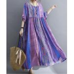 Violette Blumenmuster Vintage Halblangärmelige Sommerkleider für Damen Einheitsgröße Große Größen für den für den Sommer 