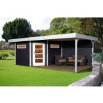 Anthrazitfarbene Moderne Weka Lounge Gartenhäuser 28mm aus Fichte mit Anbau 